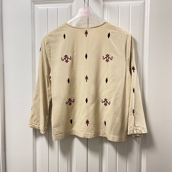 Madewell Embroidered Fringe Top Pom Pom Boho 100% Silk Cream - S - Picture 10 of 14